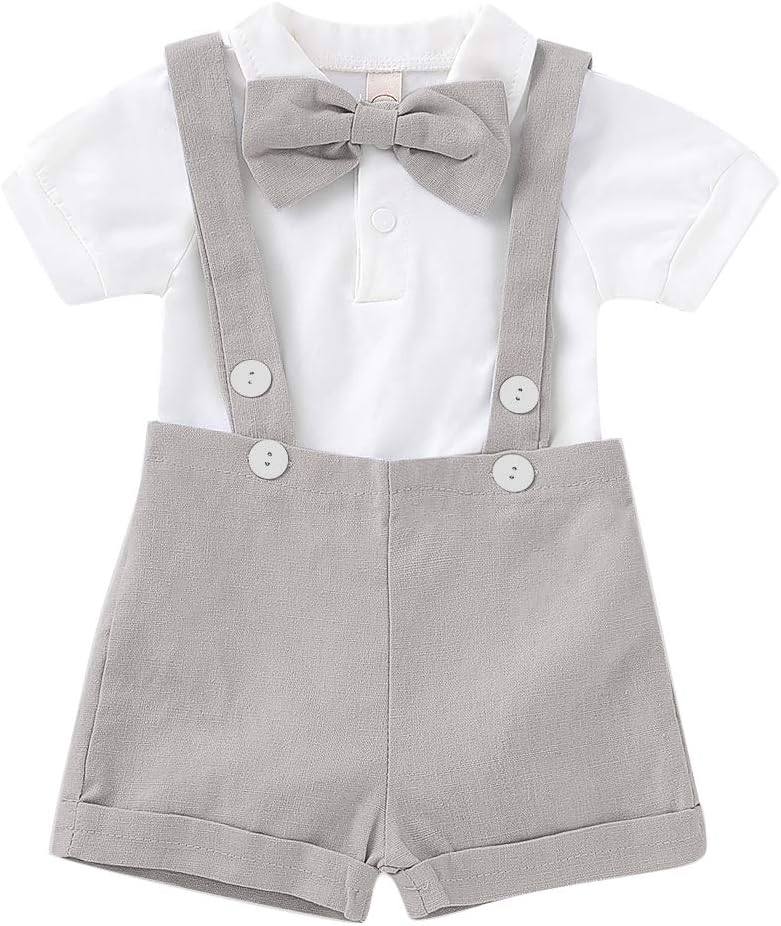 Baby Boys Formal Outfits Suit Set Romper Suspenders Shorts Pants Bowtie Wedding Tuxedo Cake Smash Clothes
