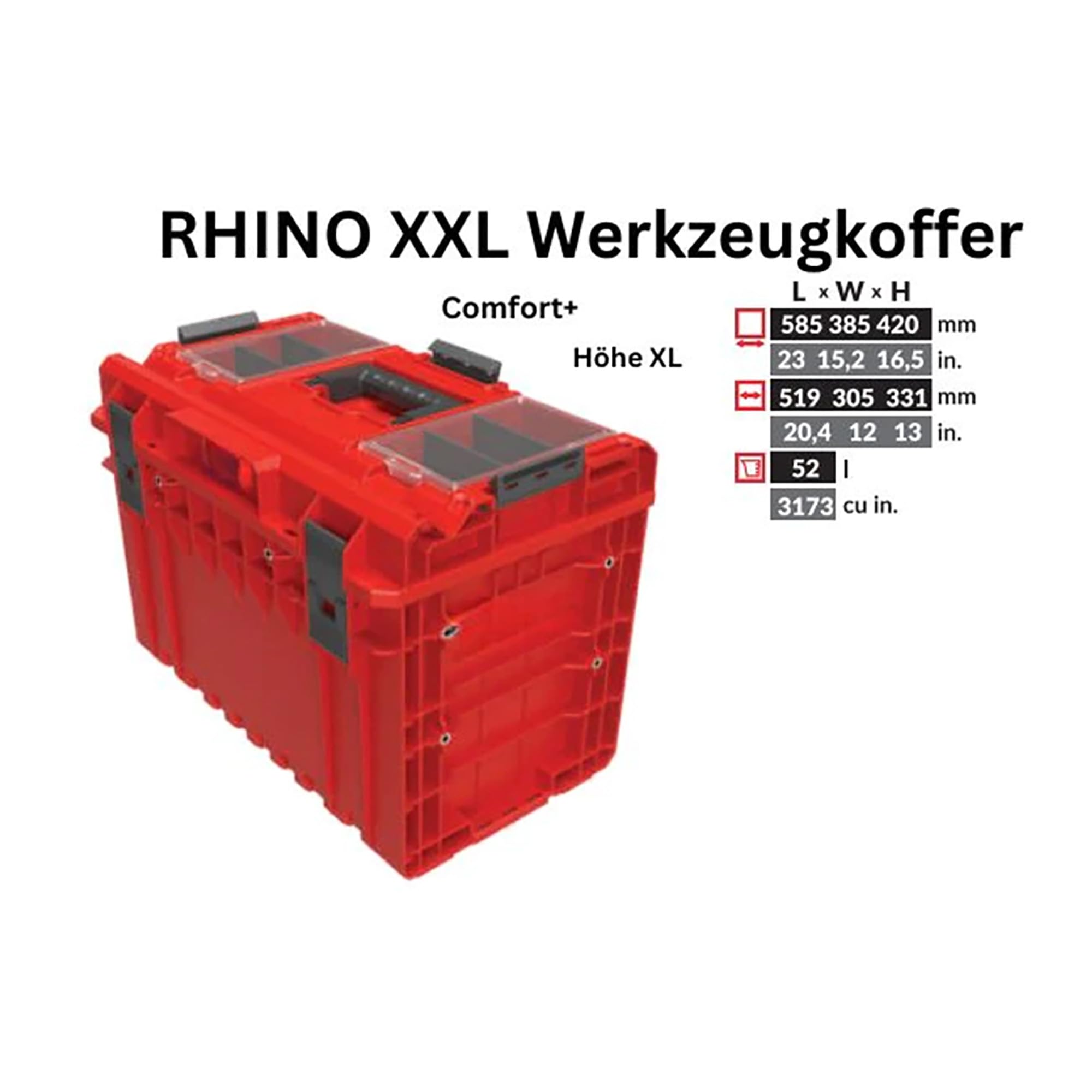 Toolbrothers RHINO ONE 450 2.0 PROFI RED ULTRA HD Custom walizka narzędziowa organizer modułowy 585 x 385 x 420 mm 52 l można układać w stos IP66