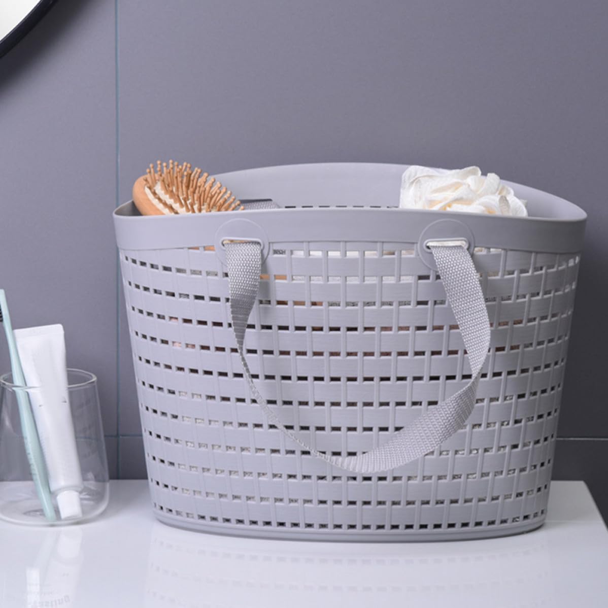 STAHAD Cesto per Bucato in Plastica 2 Pezzi Manici e Design Traforato, Resistente e Pratico per Bagno e Cabina Armadio