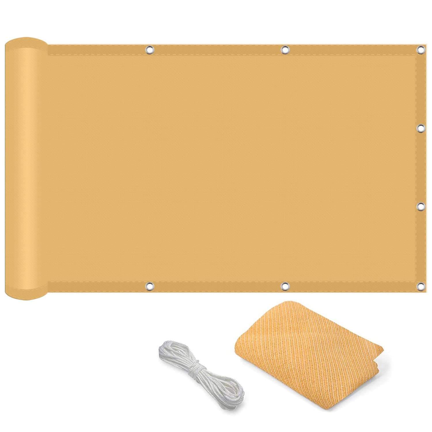 Voile solaire avec effet d'ombrage beige 1.2x9m rideau protection terrasse extérieur