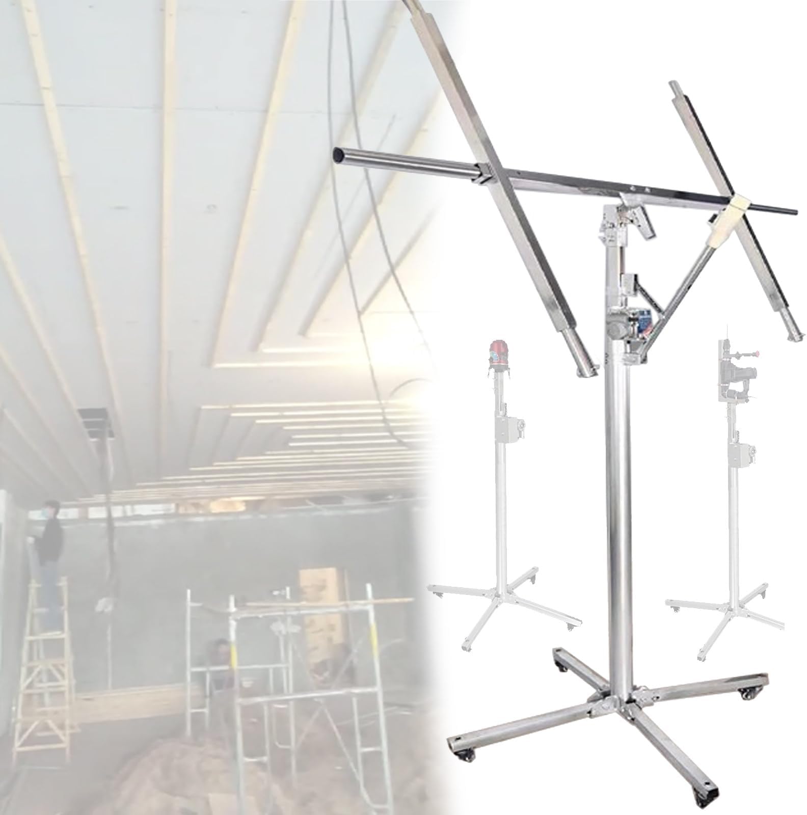 3.2/3.5/3.7/4.1m Drywall Lift Panel Rolling Hoist Jack Lifter, Rolling Sheetrock Lift Drywall Lift, Foldable Adjustable Drywall Jack Lift for Ceiling and Walls and Home Improvement,3.5m