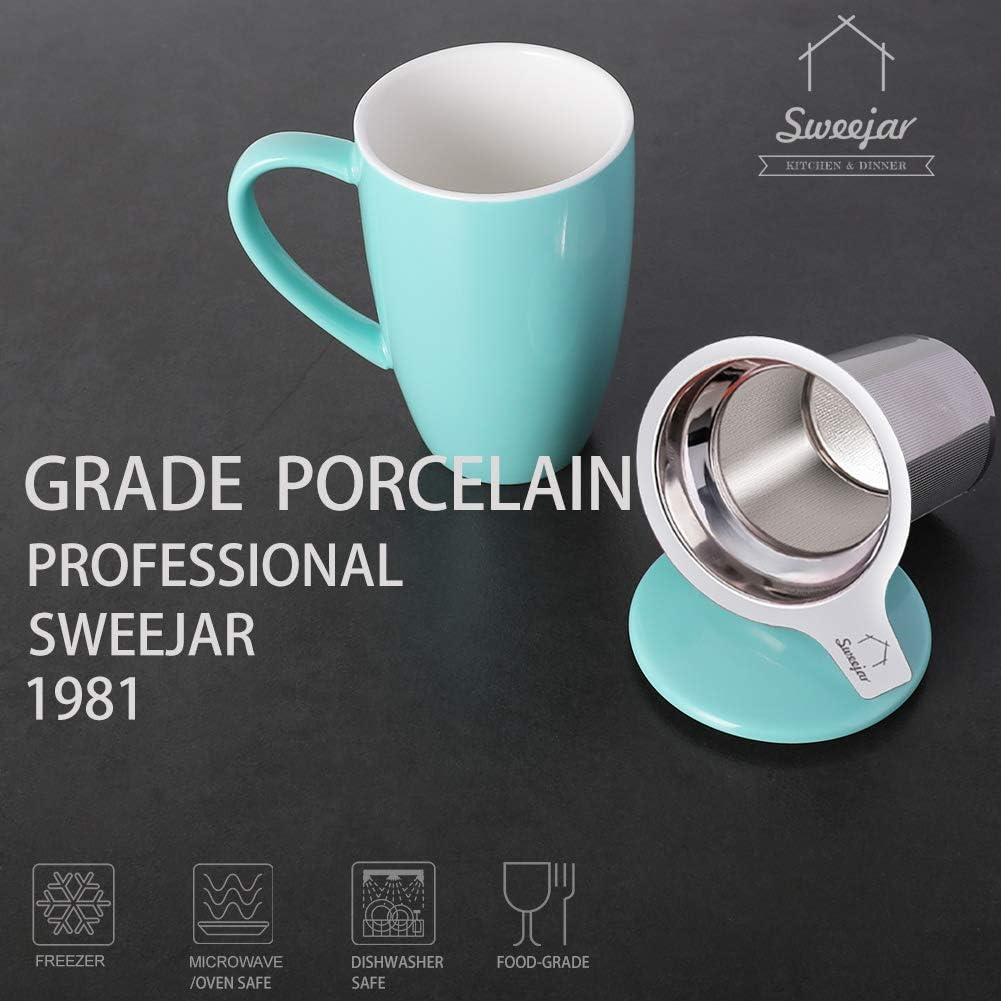 Gеt Chеар Prісе SWEEJAR Porcelain Tea Mug with Infuser and Lid, Teaware with Filter, Loose Leaf Tea Cup Steeper Maker, 16 OZ for Tea/Coffee/Milk/Women/Office/Home/Gift (Turquoise)