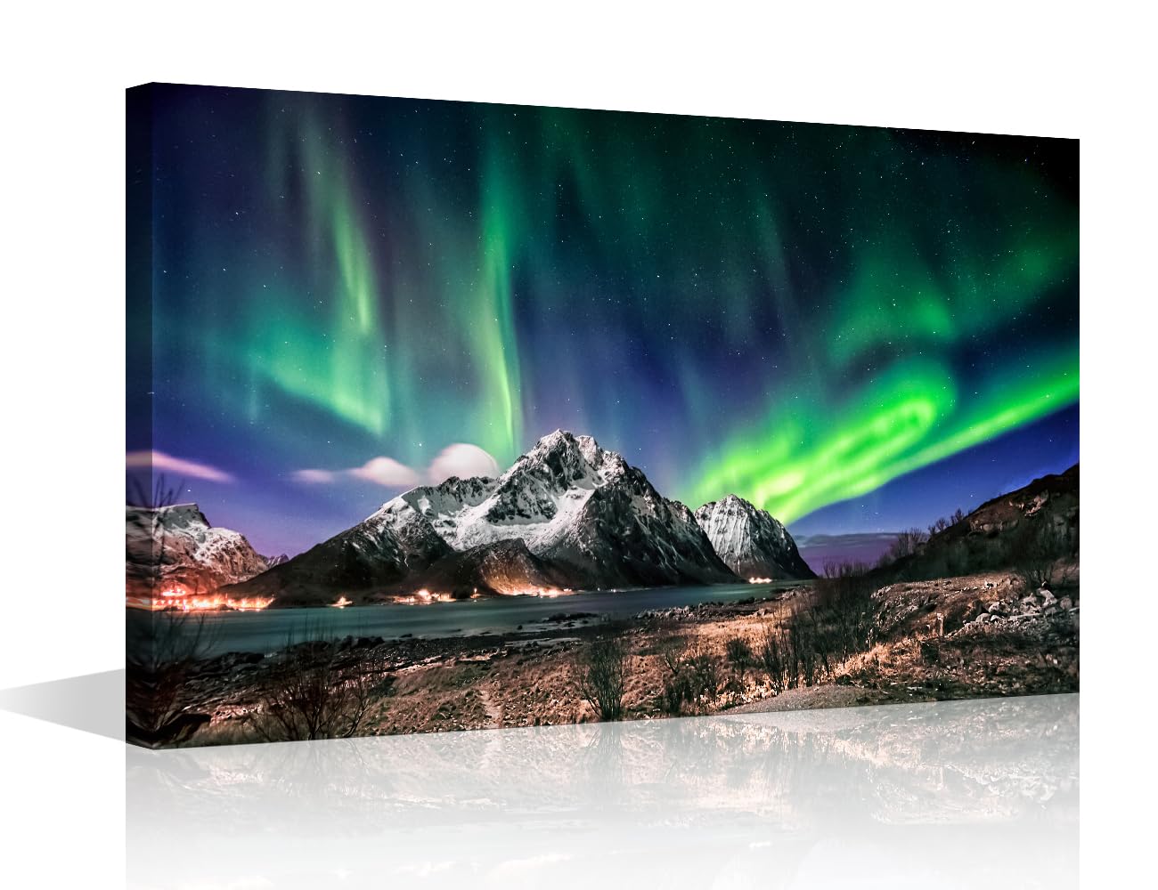 TISHIRON 1 Piece Canvas Art Wall Decor Northern Lights Bedroom Wall Art Lofoten Pictures for Living Room Natural Landscape Wall Painting Modern Wall Art Stretched and Framed Ready to Hang 12" Wx18 H — image 1