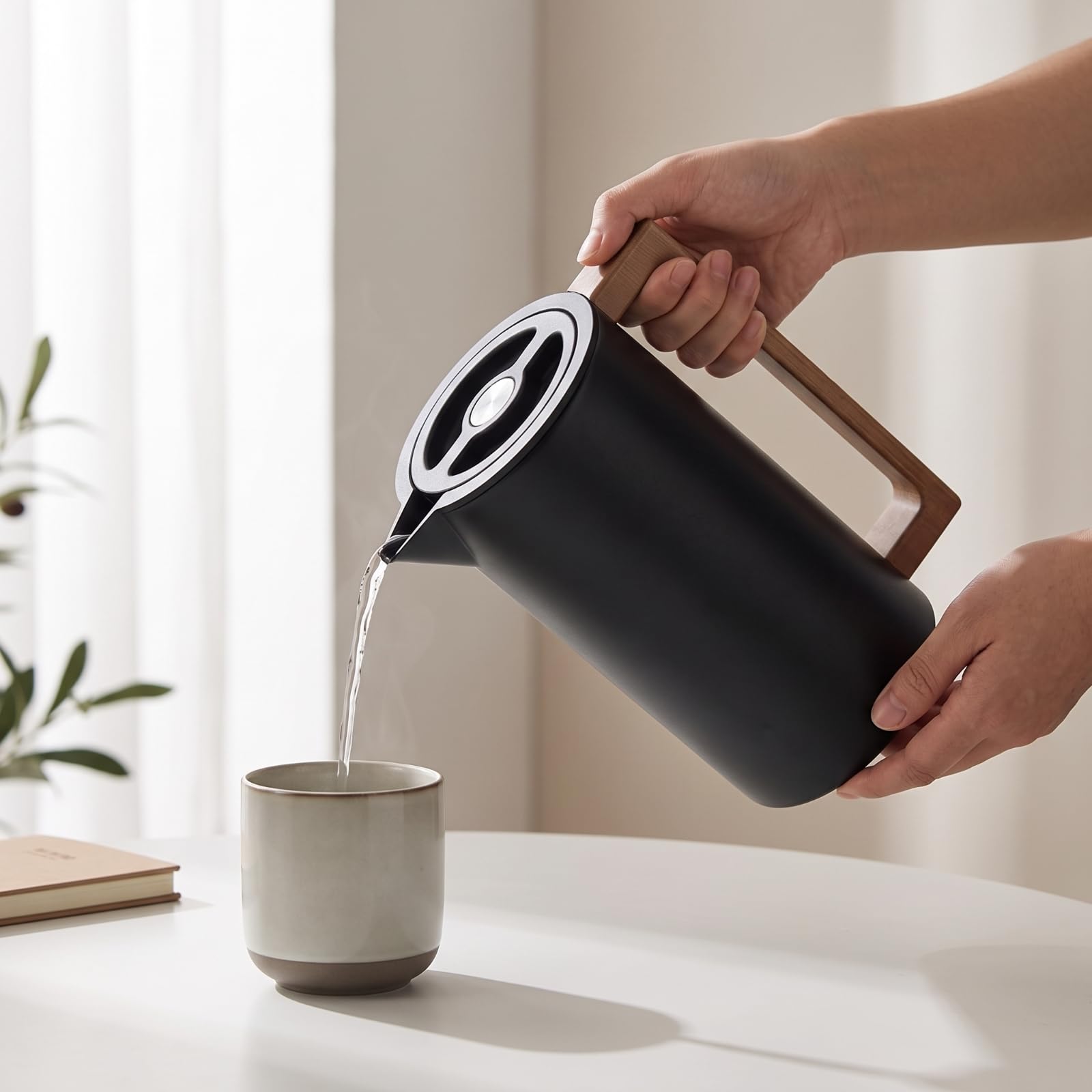 Jarra Termo con Mango Jarra Térmica Portátil Recipiente para Cocina, Array, Negro