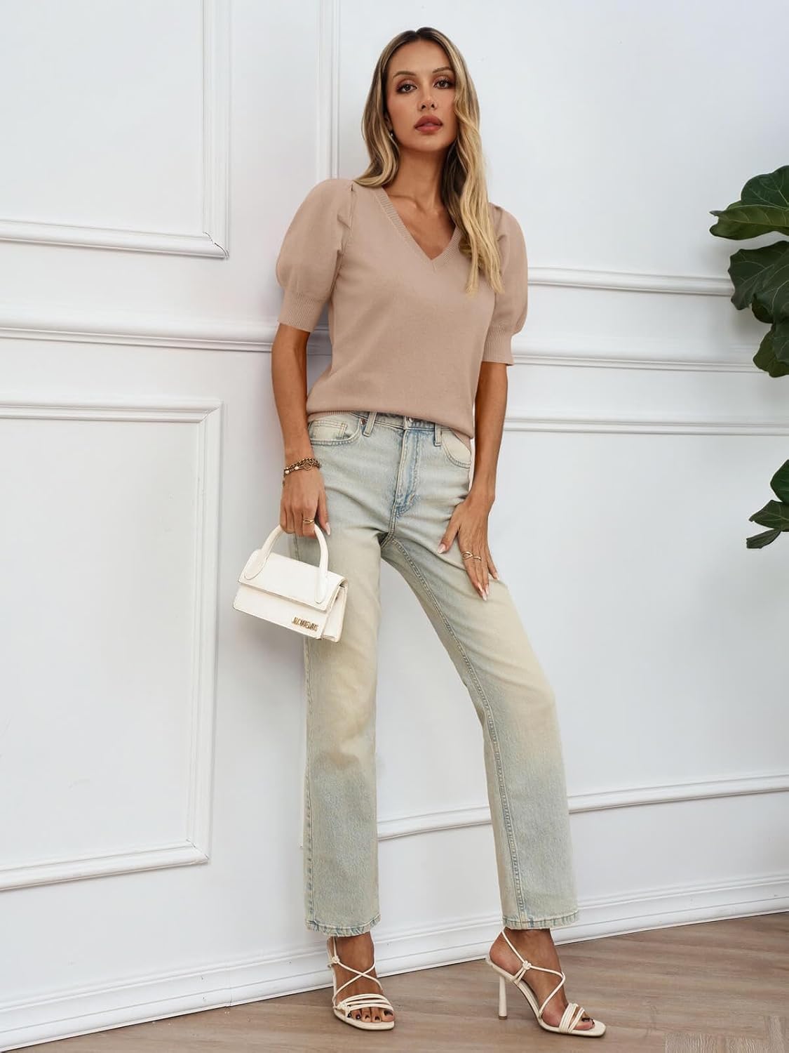 Womens Puff Short Sleeve Sweater Tops 2025 Spring Summer Trendy Casual T Shirts Blouses - Image 5