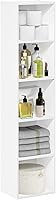 Furinno PASIR 5-Tier Slim Bookshelf, White Open Shelf Bookcase 9x12x52 - Modern Storage for Living Room, Bedroom, Office