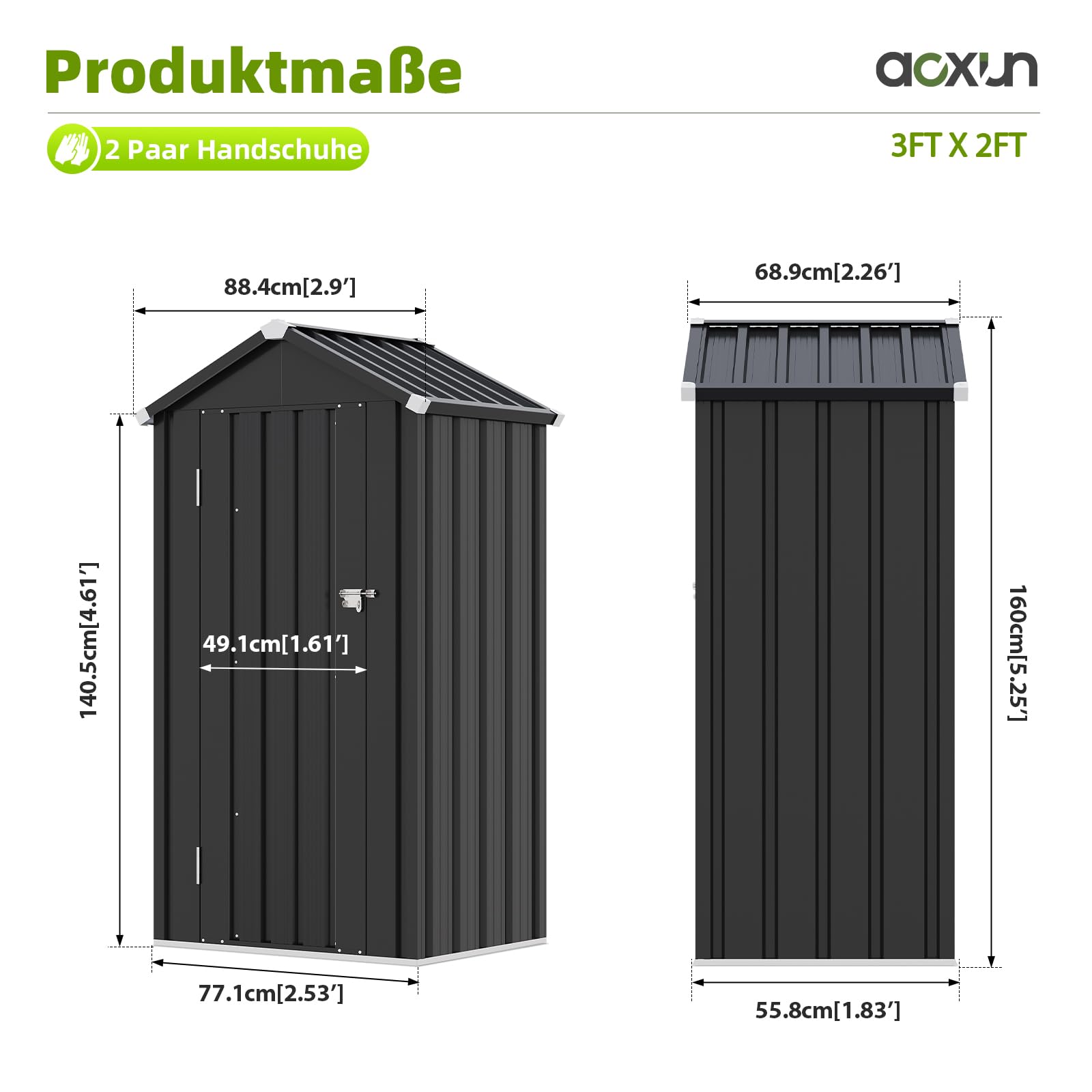 Aoxun Gartenschuppen Metall 88x69x160cm mit Boden & 2 verstellbaren Einlegeböden & geneigtem Dach, kompakter gartenschrank wetterfest Metall mit verschließbarer Tür für Balkon Terrasse Garten