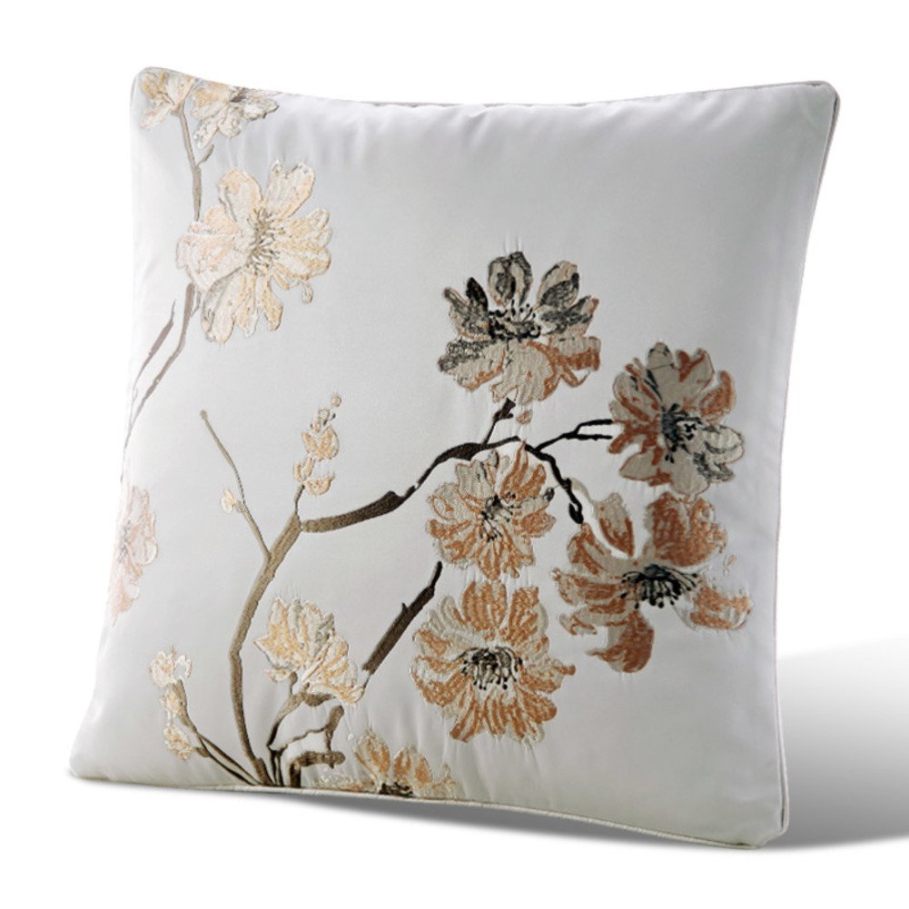 Coussin canapé fleur brodée confortable contre le mal de dos soie 45x45