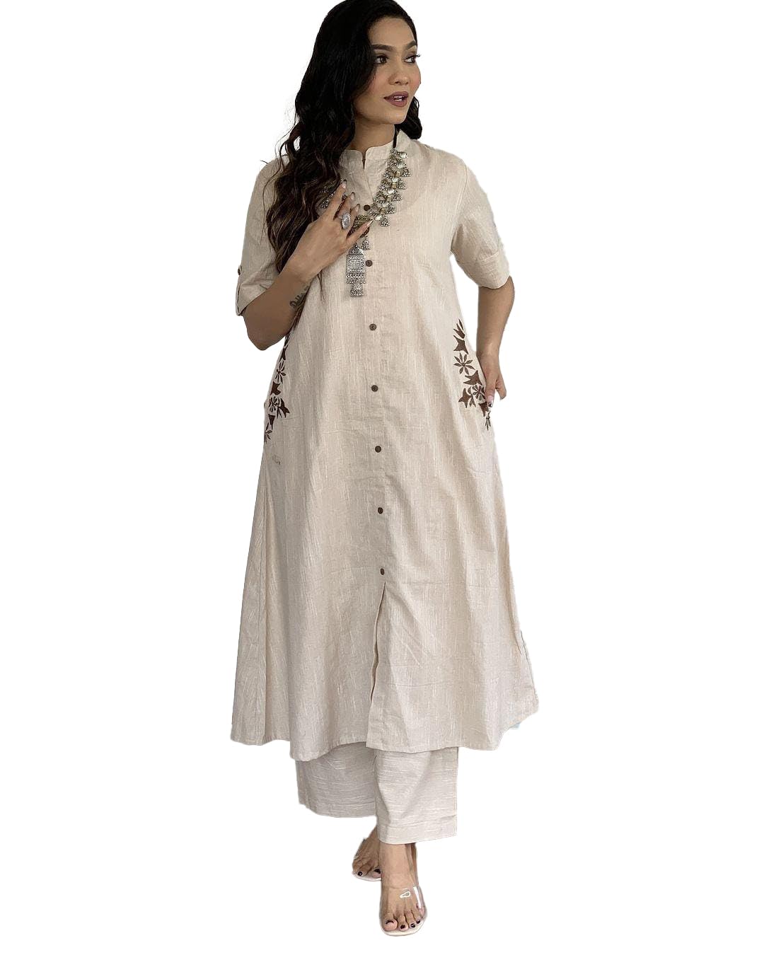 donson Women Knee Length V Neck Cotton Kurta and Pant Set for Office Wear, Regular Wear and Casual Wear, Co-ords Set for Women-picture-58