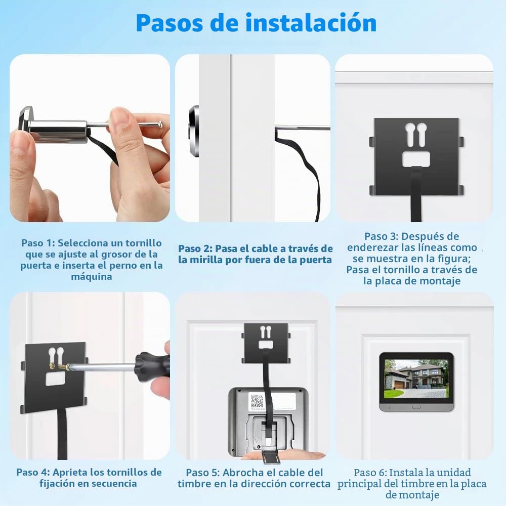 A1 Mirilla Digital Puerta WiFi con Tarjeta 32 GB,Audio Bidireccional,PIR Detección de Movimiento,Pantalla Táctil a Color de 4.3" con Batería 5000 mAh,Angular 140°,Visión Nocturna,2.4Ghz WiFi
