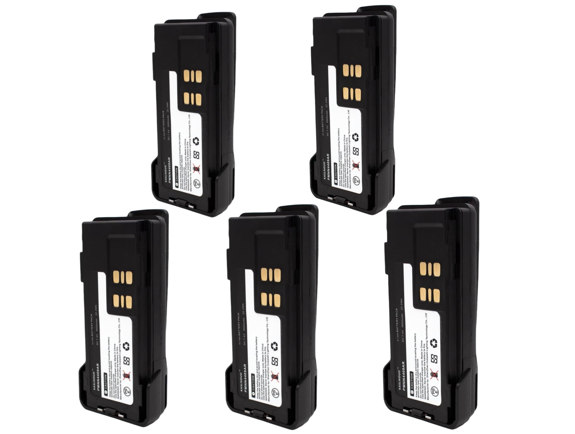 KASLNOUO 5-Pack 3000mAh Replacement Battery Compatible with Moto-rola PMNN4491C PMNN4493A PMNN4491A PMNN4409AR XPR7550 7.4V Rechargeable Lithium ion