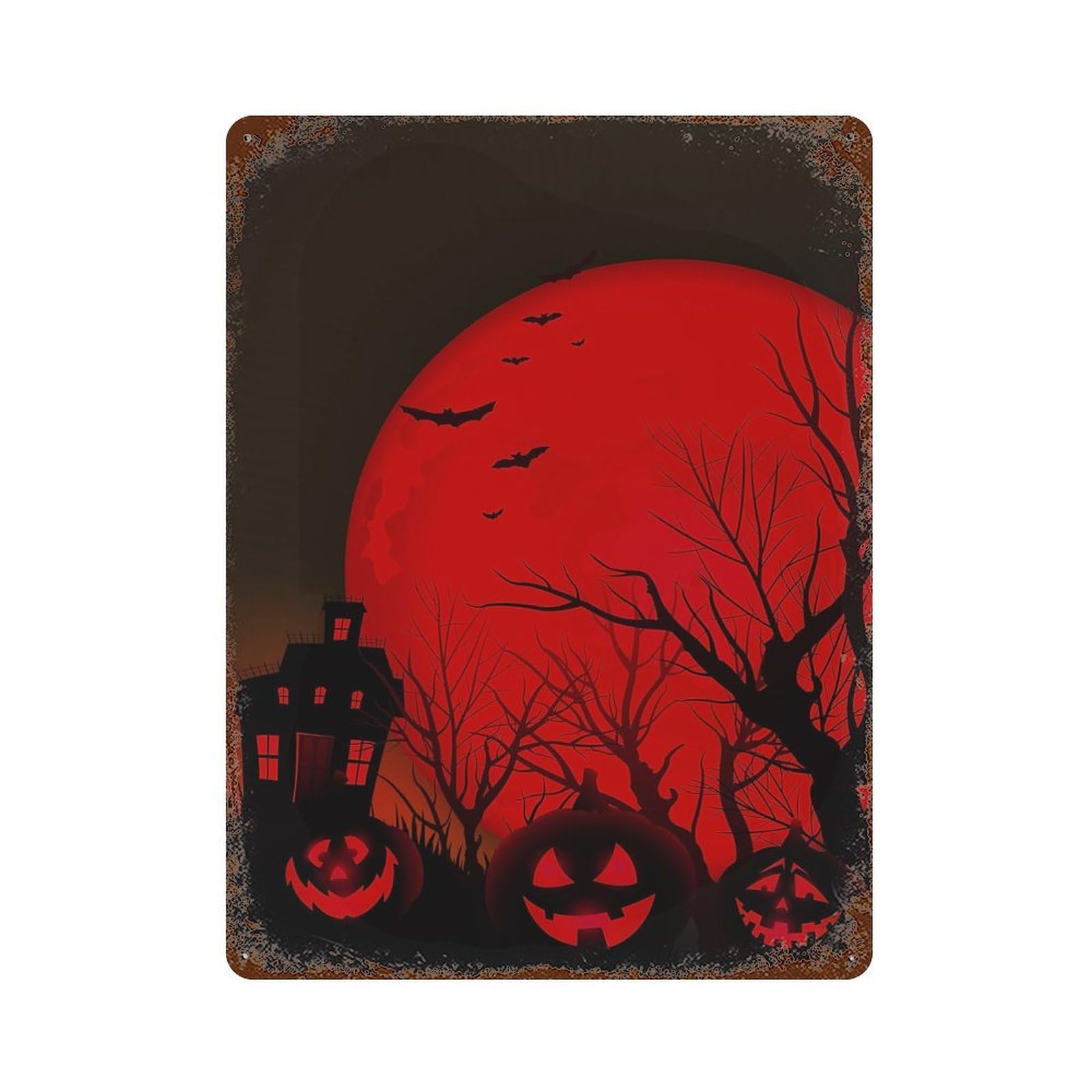 Horror Red Pumpkin Distressed Metal Wall Sign 15.7"x11.8", for Farmhouse, Kitchen And Entryway Decor, Rustic Home Decor