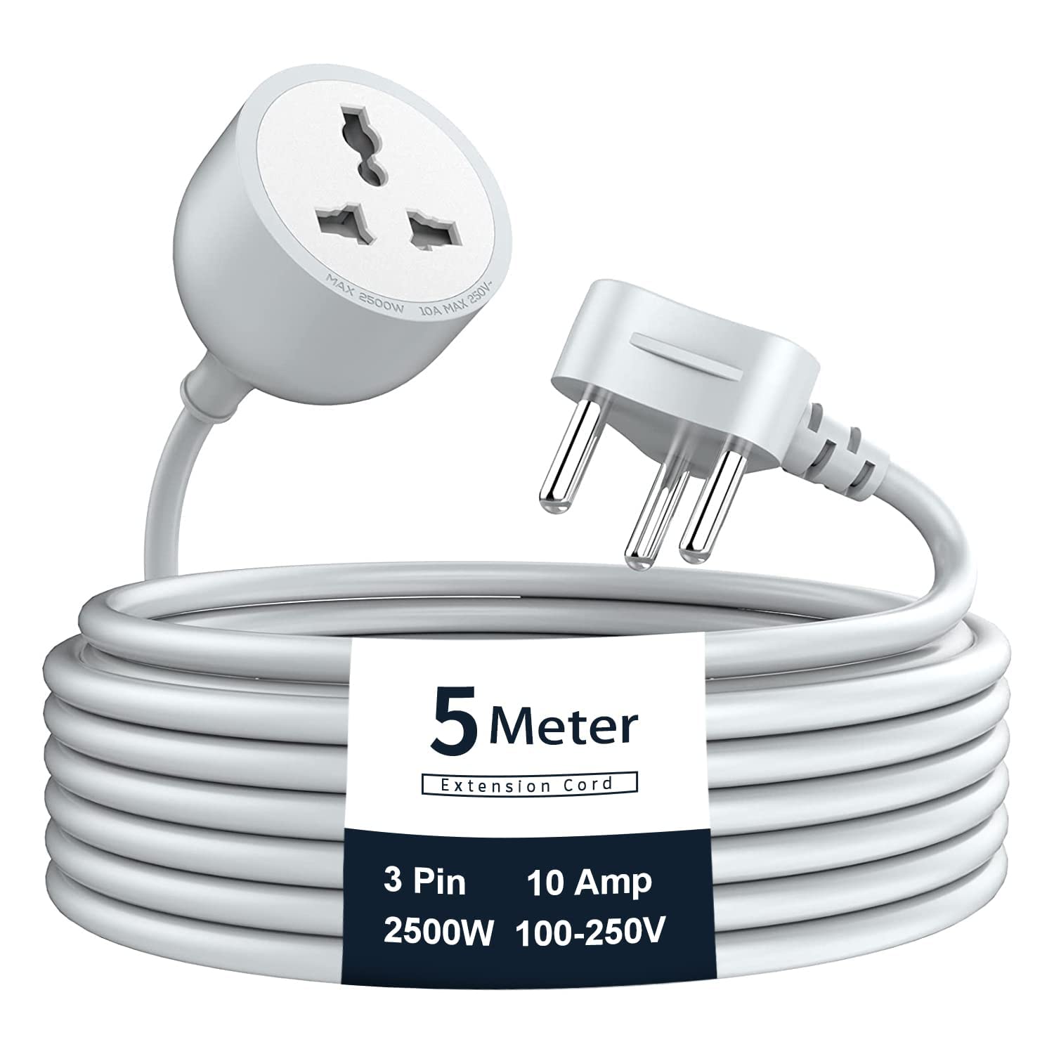 JTP Extension Board with 5 Meters Heavy Duty Long Wire Cord, Single Outlet Socket 2500W 10A Expandable Electric Extension, 3 pins Extension Cord for Indoor Outdoor Use (5M/ White)-1PCS (B0CGM5CJ5F) Amazon Price History, Amazon Price Tracker