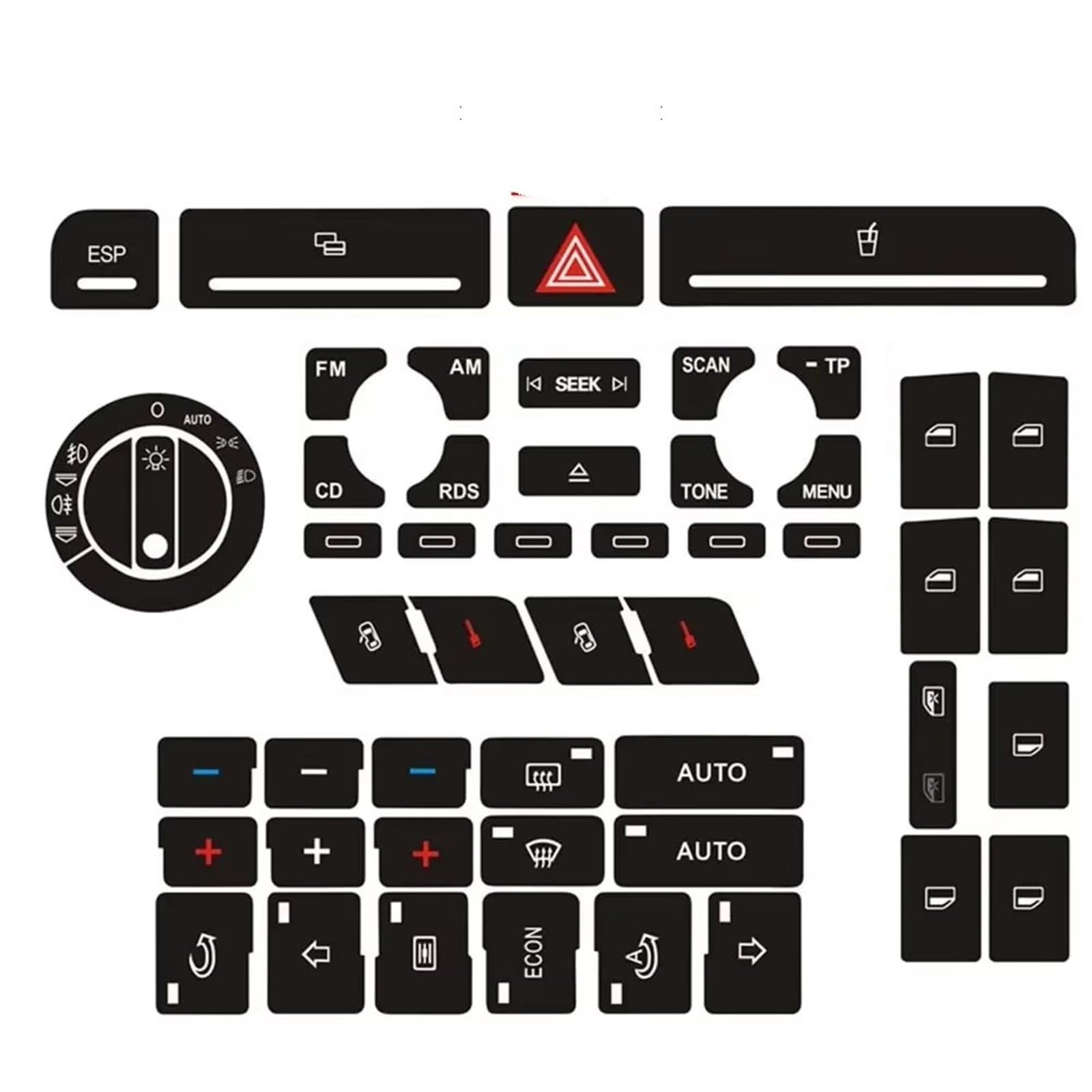 Decorative Stickers Compatible with A4 B6 B7 Car Front Radio Button Decal Sticker Power Window Switch Button Repair Kit Alarm Climate Sticker(Type A)