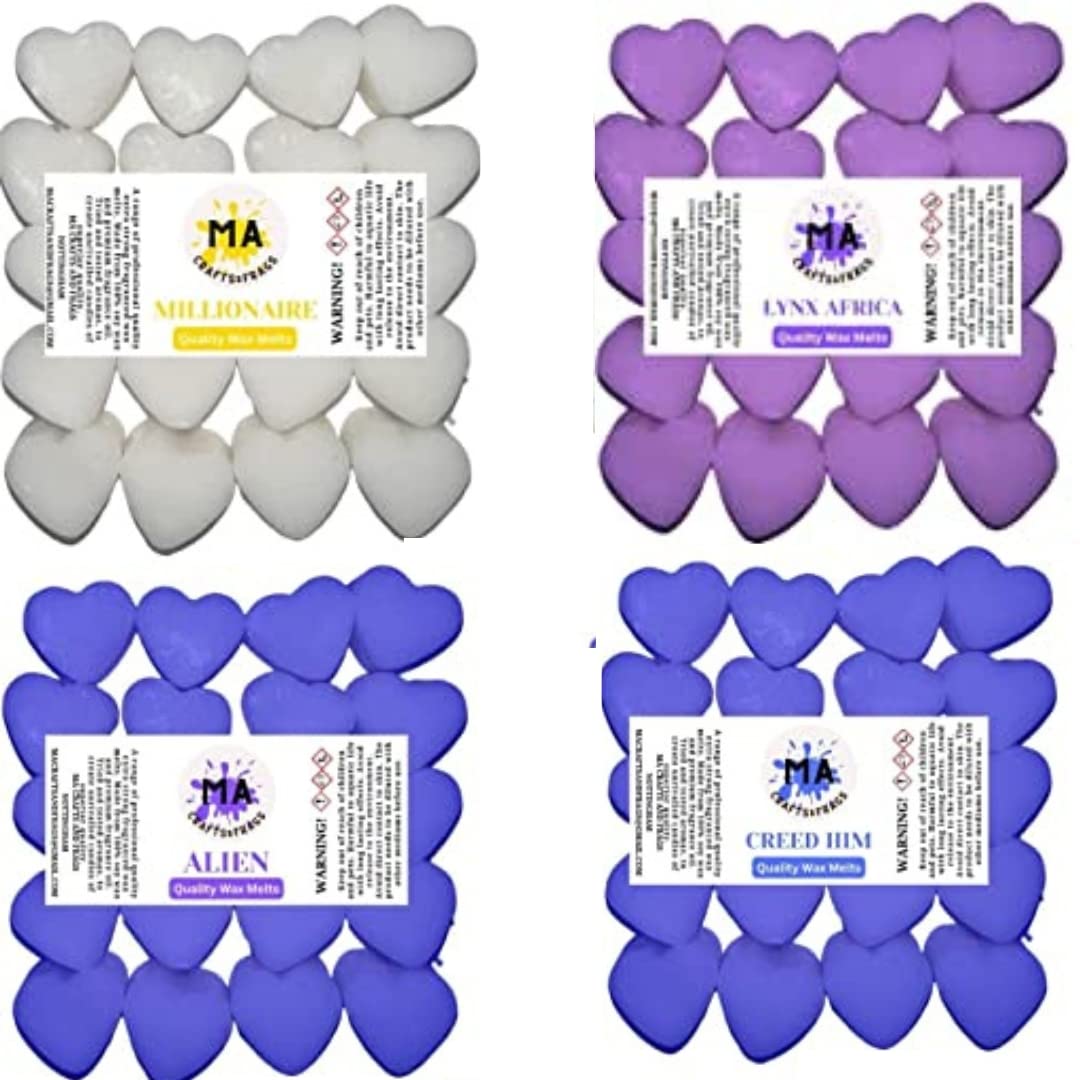 Ma Crafts&Frags Men's Multicolor Scented Wax Melts Mini Hearts (Lynx Africa,Million Inspired, Code,Creed) Scented Soy Wax Melts For Wax Warmer Designer Inspired For Gift Box 4X 40G
