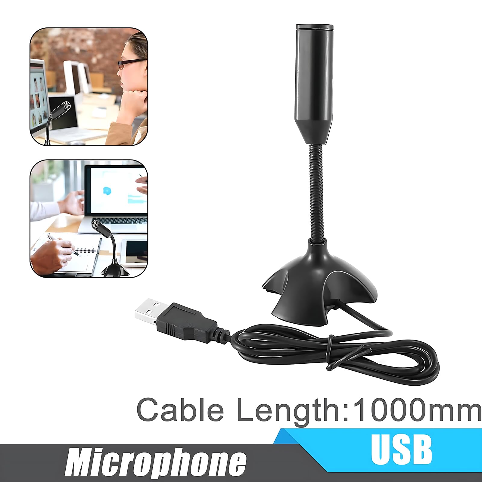 USB Desktop Computer Microfono Regolabile Supporto Voice Chat per Conferenza Desktop Notebook PC Laptop Mini Microfono con Supporto Regolabile (Nero)