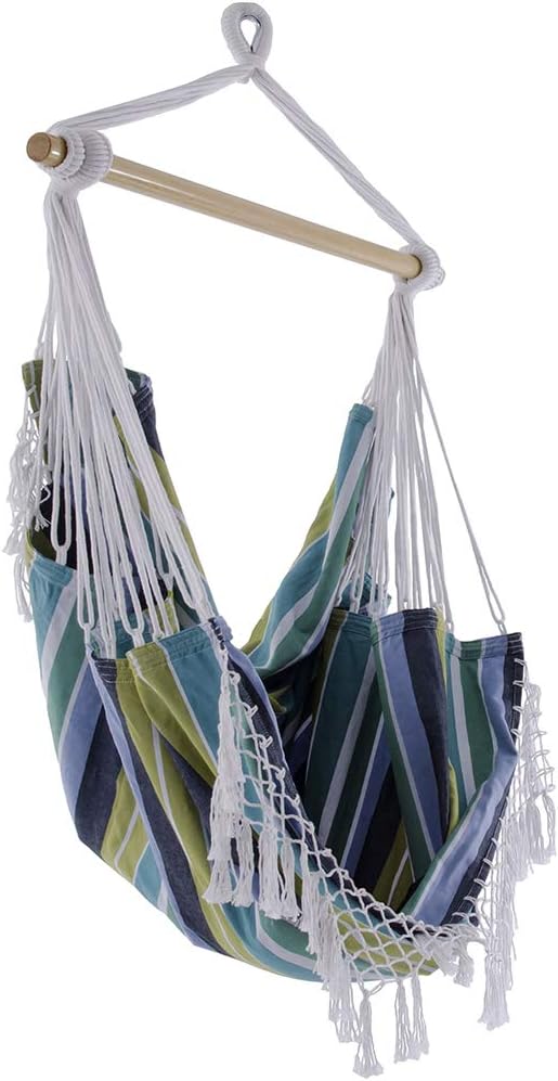 Vivere Cotton Hammock Chair with Hardwood Spreader Bar - 250 lb Capacity (Cayo Reef)