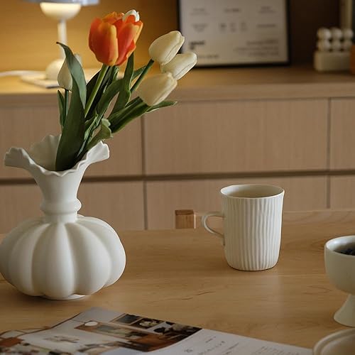 Miniatura 6 de WENSHUO Taza de cerámica de rayas verticales con mango pequeño, 12 oz, crema mate