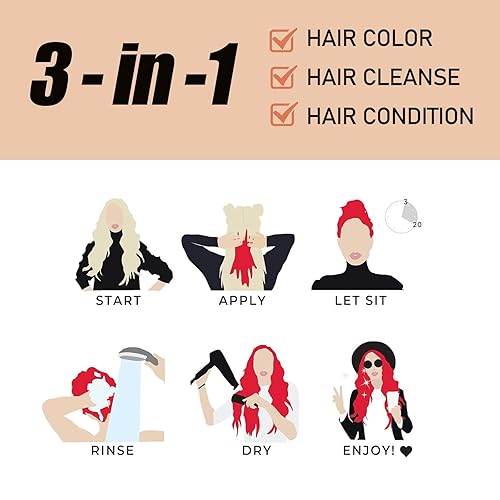 Miniatura 7 de Champú instantáneo de color de cabello, champú de tinte de cabello de vino tinto 3 en 1 para mujeres y hombres, champú de cabello rojo de larga