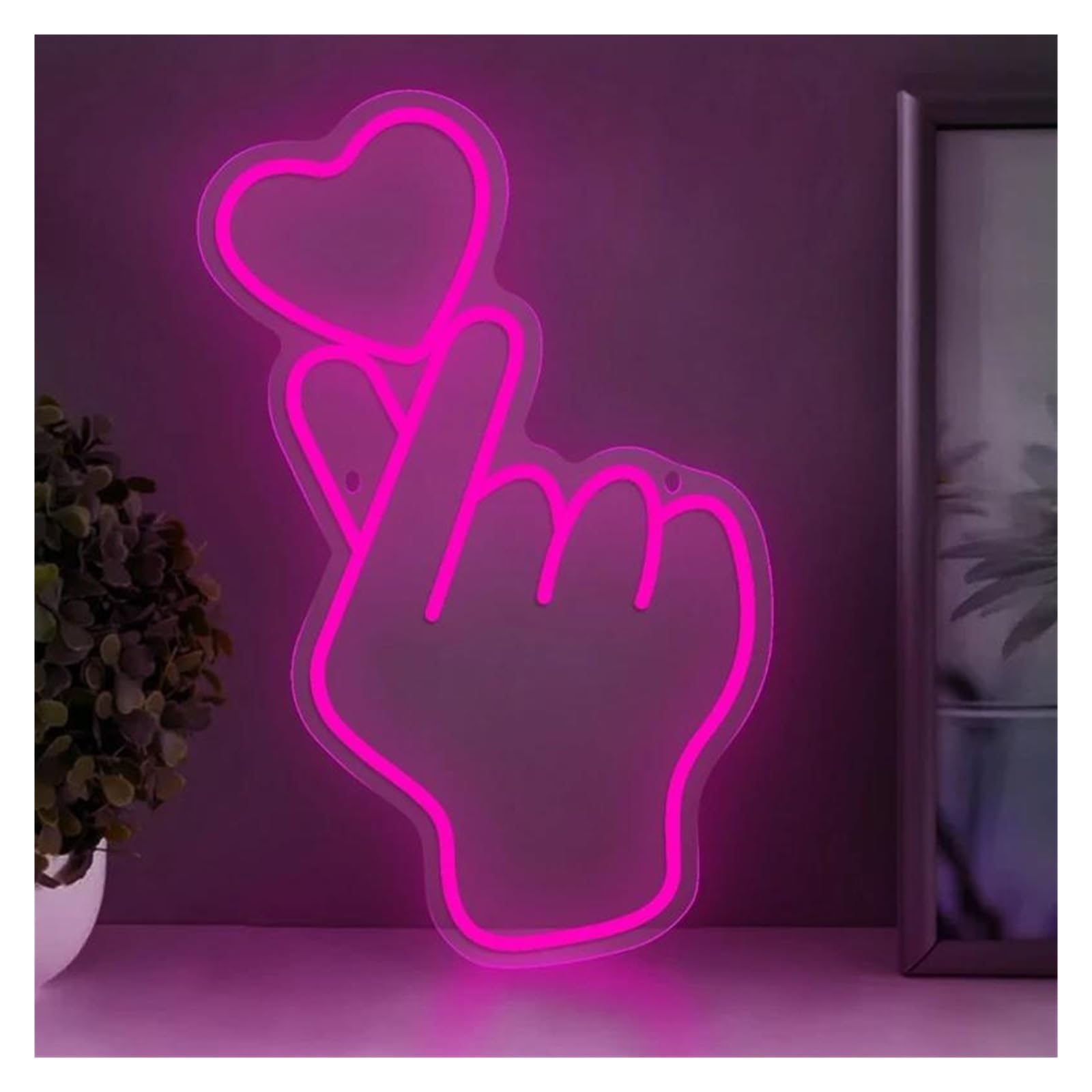 Luz de Diseño de Digital Gesto De Mano Y Corazón Luz LED De Neón Para Decoración De Pared De Casa, Dormitorio, Fiesta, Boda, Lámparas De Noche 40cmx26cm