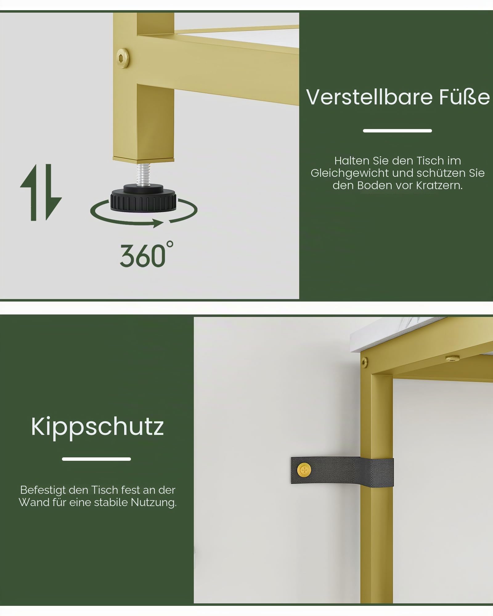 CHOEZON Konsolentisch, 3-stufige Eingangskonsole, moderner Beistelltisch, mit Marmorstrukturfurnier, Metallrahmen, für Eingangsbereich, Wohnzimmer, Flur, Esszimmer, Marmorweiß und Gold DTXG03DJ