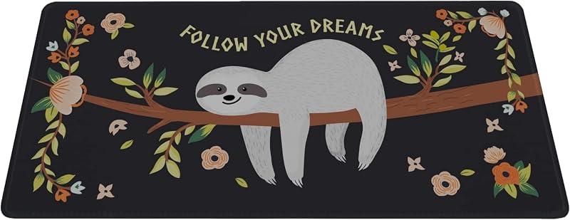 Silent Monsters Mouse Mat XX Large 35 x 16 inches / 90 x 40 cm, Sloth Follow Your Dreams, system Stitched Edges, Office/Gaming Mousemat, Mousepad non-slip & quiet, Desk Mat XXL