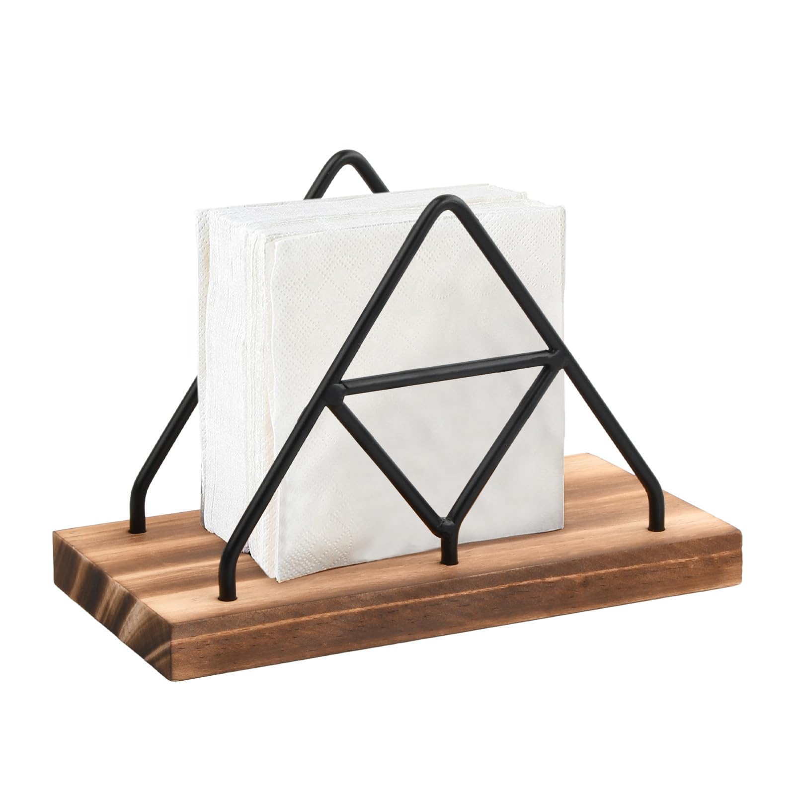 1 Pcs Servilletero, Servilletero de Metal Negro, Triangular Servilleteros de Mesa, Vertical Servilleteros Servilletero de Madera, para Decoración de Cocina, Comedor Y Bar