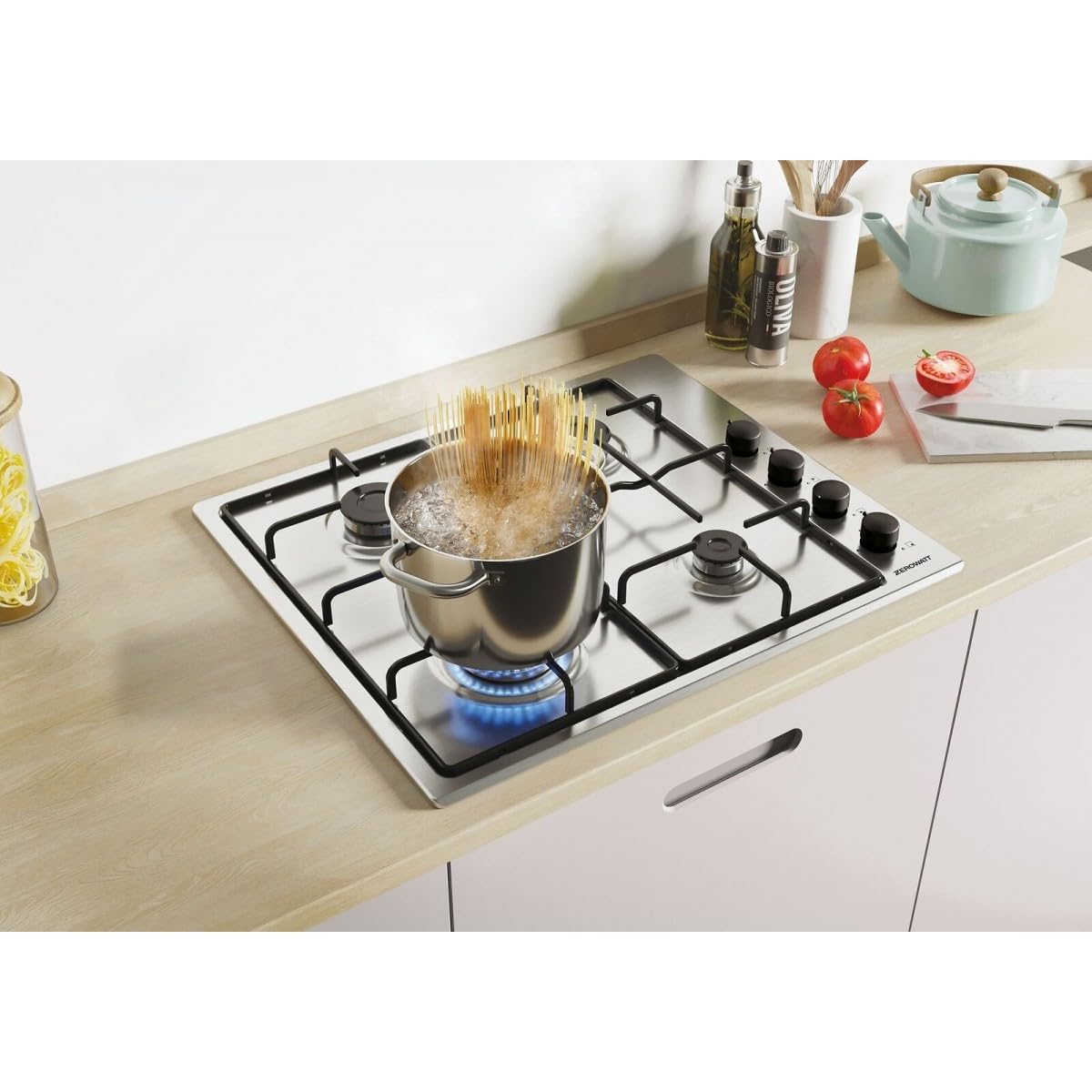 ZEROWATT Piano Cottura ZHW6LCX/1 4 Fuochi a Gas con Controlli Laterali Lunghezza 60 Cm Colore Inox