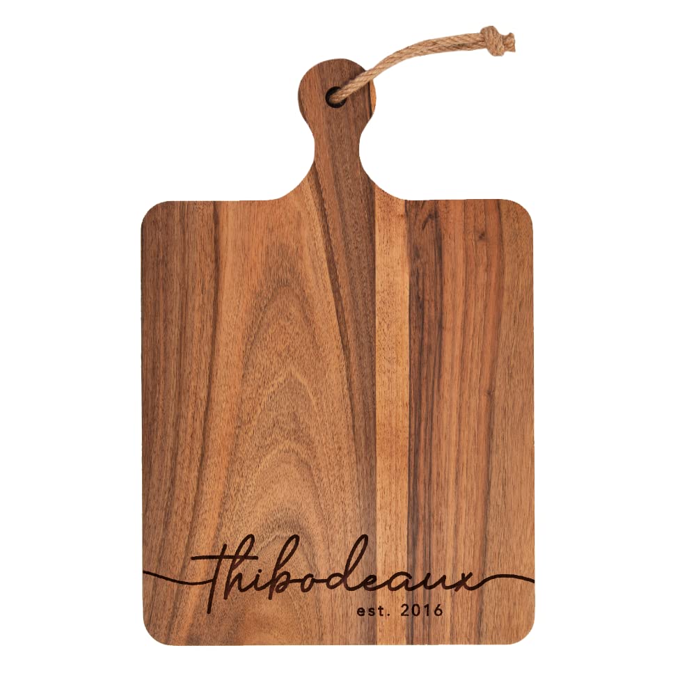 TheHrdwood Walnut Charcuterie Board personalized with handle (design 3)