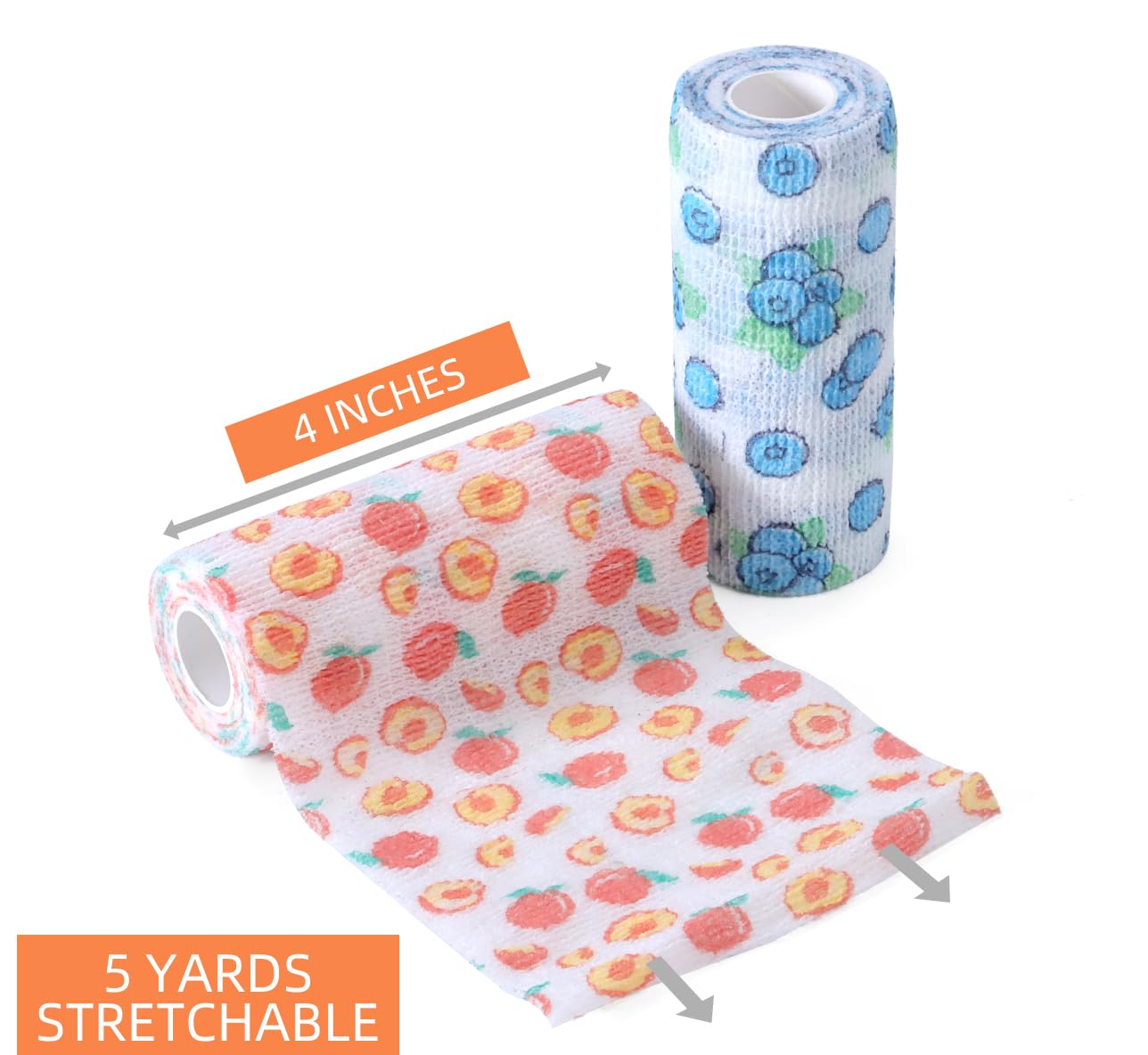 tigratigro 12 Rotoli di bende elastiche autoadesive, garze autoadesive, bende non tessute, nastro sportivo autoadesivo per mani, piedi, braccia (Frutto 12 Rotoli 10cm x4.5m)