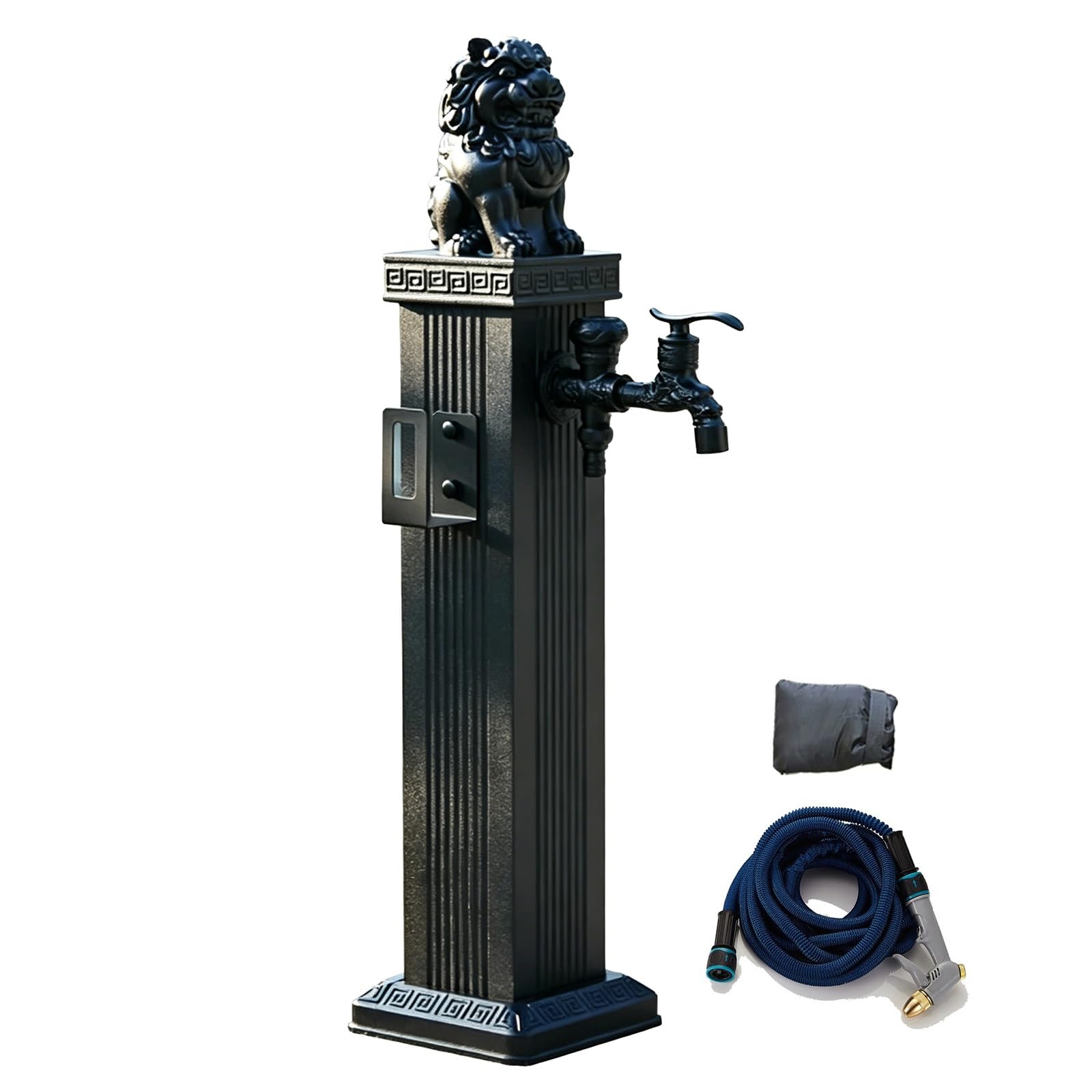 Wuxtokv One Color Garden Water Column Outdoor Faucet, Aluminum Rustproof Anti Freeze Roman Column With Lion Sculpture, For Yard Washing(110Cm/43In)