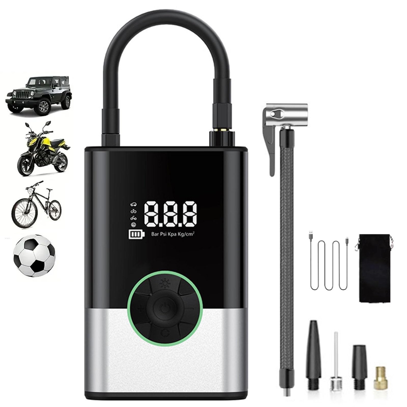 Compressore d'Aria Portatile per Gonfiaggio Pneumatici,Pompa di Gonfiaggio 150PSI 4000mAh per Auto con Valvola per Tutti I Modelli, Adatta per Auto,Moto,Bicicletta,Palla(B,1)
