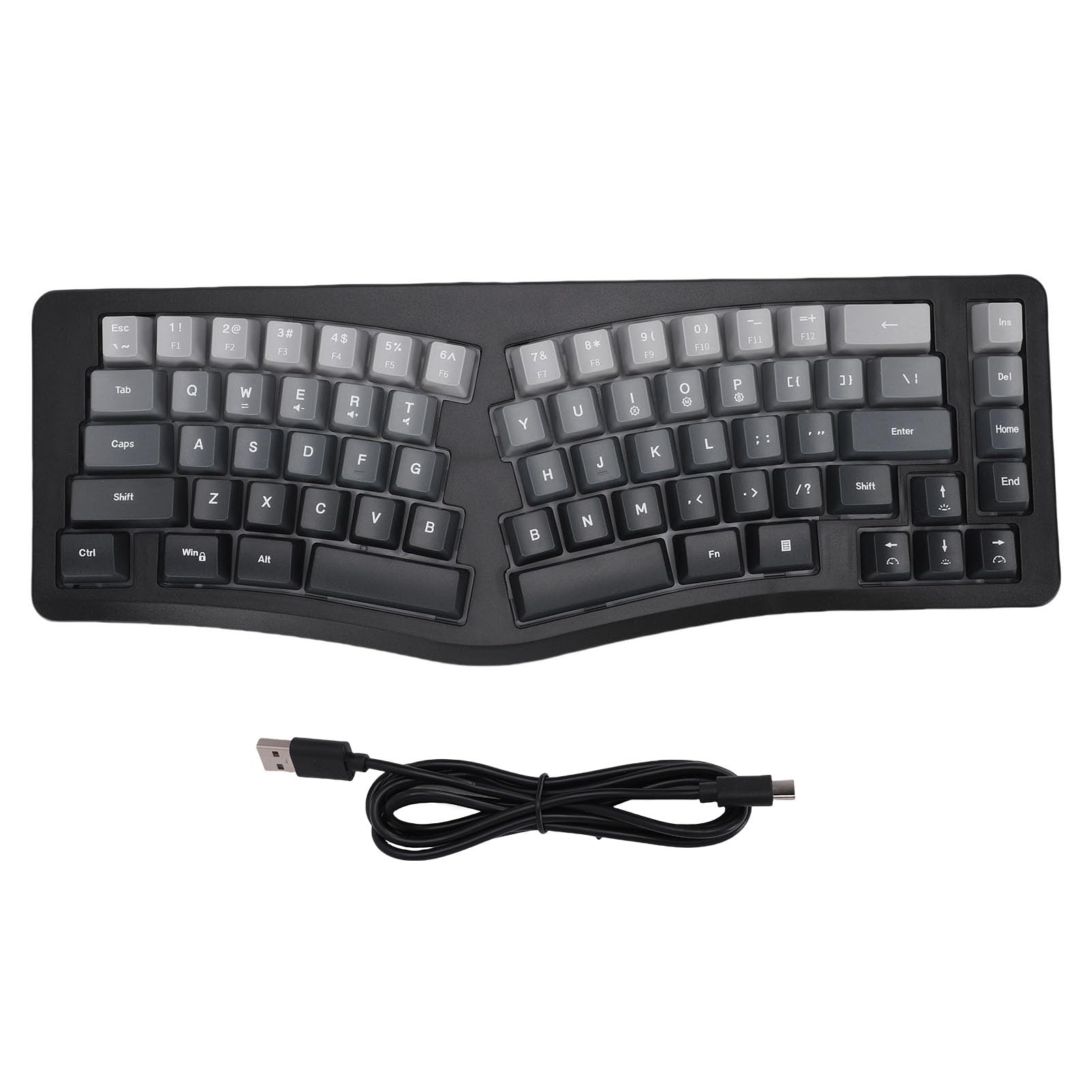 Tastiera da Gioco Ergonomica Cablata USB, Retroilluminazione RGB a 69 Tasti con Disposizione dei Tasti Divisa, Angolo di 166°, per OS X