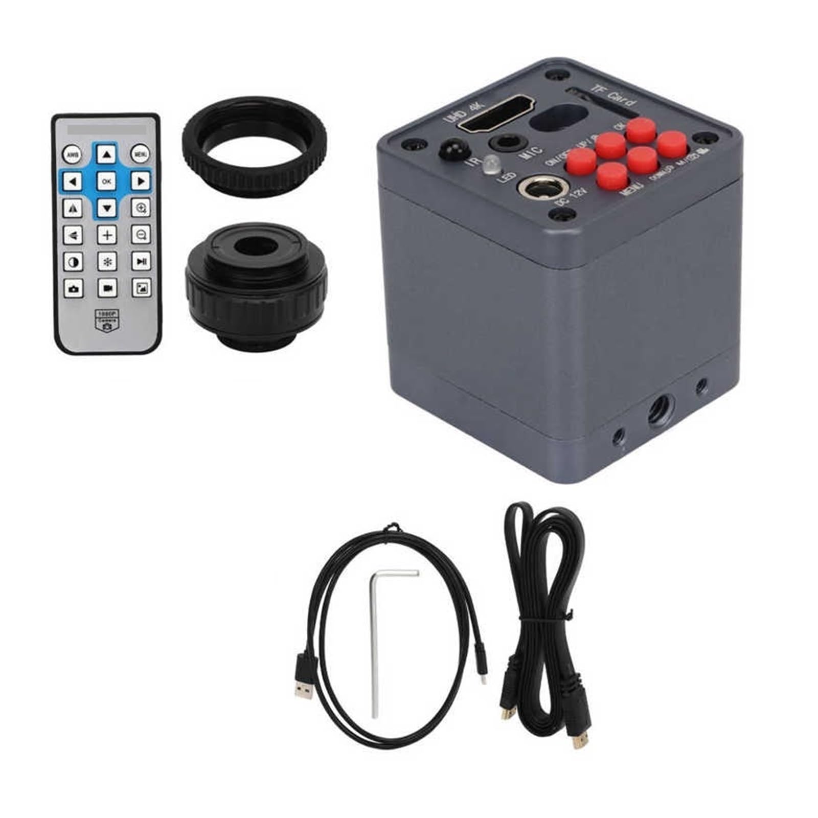 Lente de Microscopio, Cámara de microscopio vídeo Industrial 4K 2160P HD 41MP con Lente adaptadora Montura C Trinocular 0.5X for Laboratorio investigación educativa