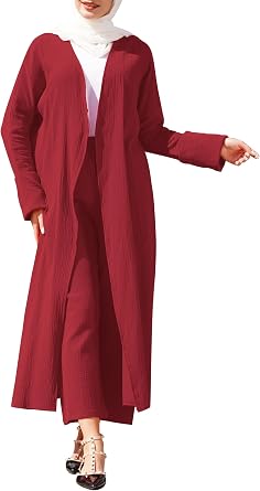 Open Abaya Women Muslim Robe with Elastic Pant Eid Ramadan Islamic Clothes Arab Dubai Attire Turkish Prayer Jalabiya