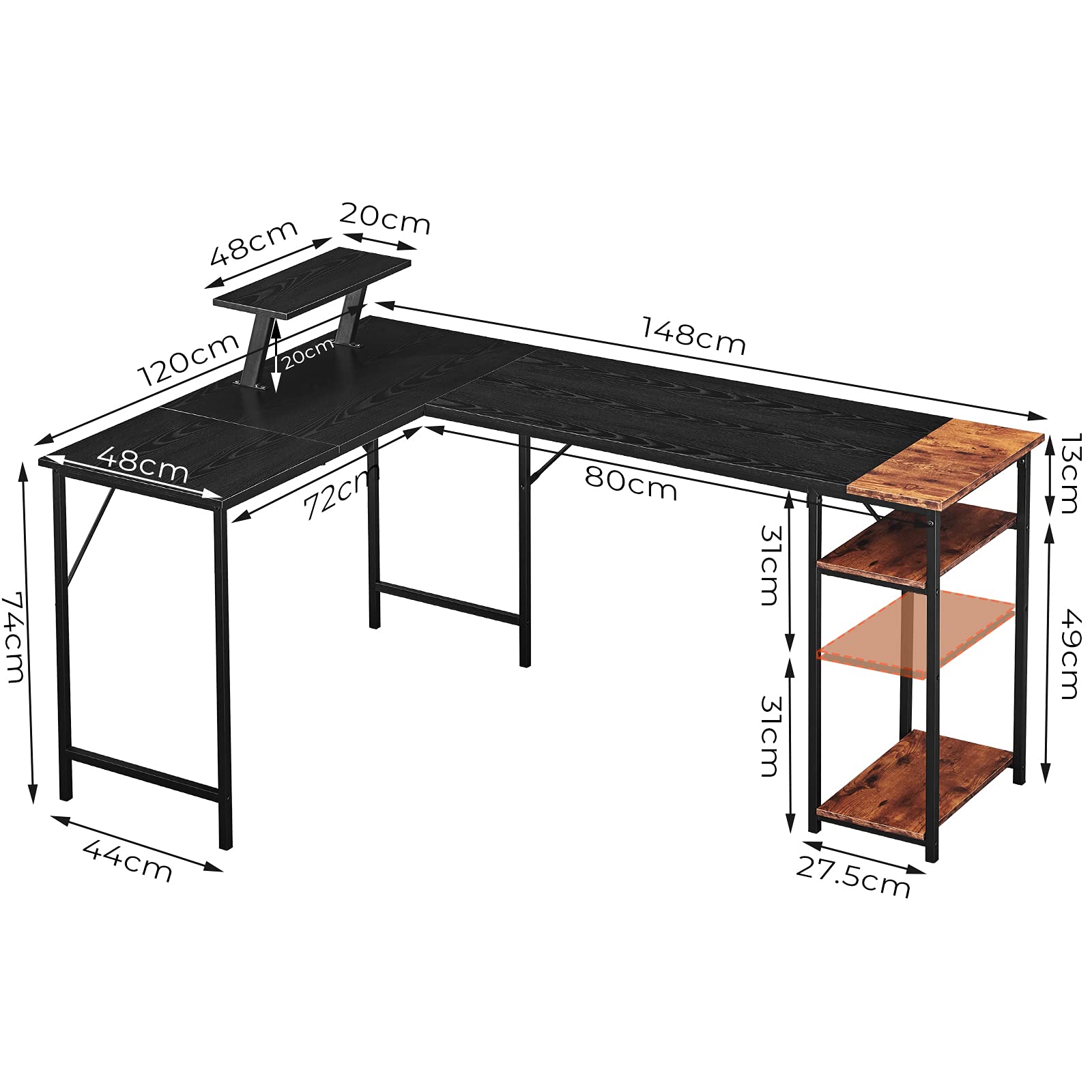 Buy Aingoo Corner Desk with Shelves L Shaped Desk for Home Office