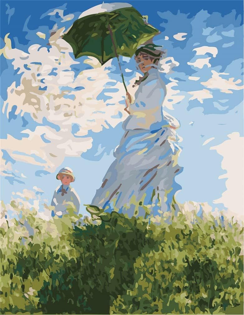 YEESAM ARTPaint by Numbers for Adults, Woman with a Parasol by Monet 16x20 Inch Linen Canvas Acrylic DIY Number Painting Kits Wall Art Decor Gifts (Framed)