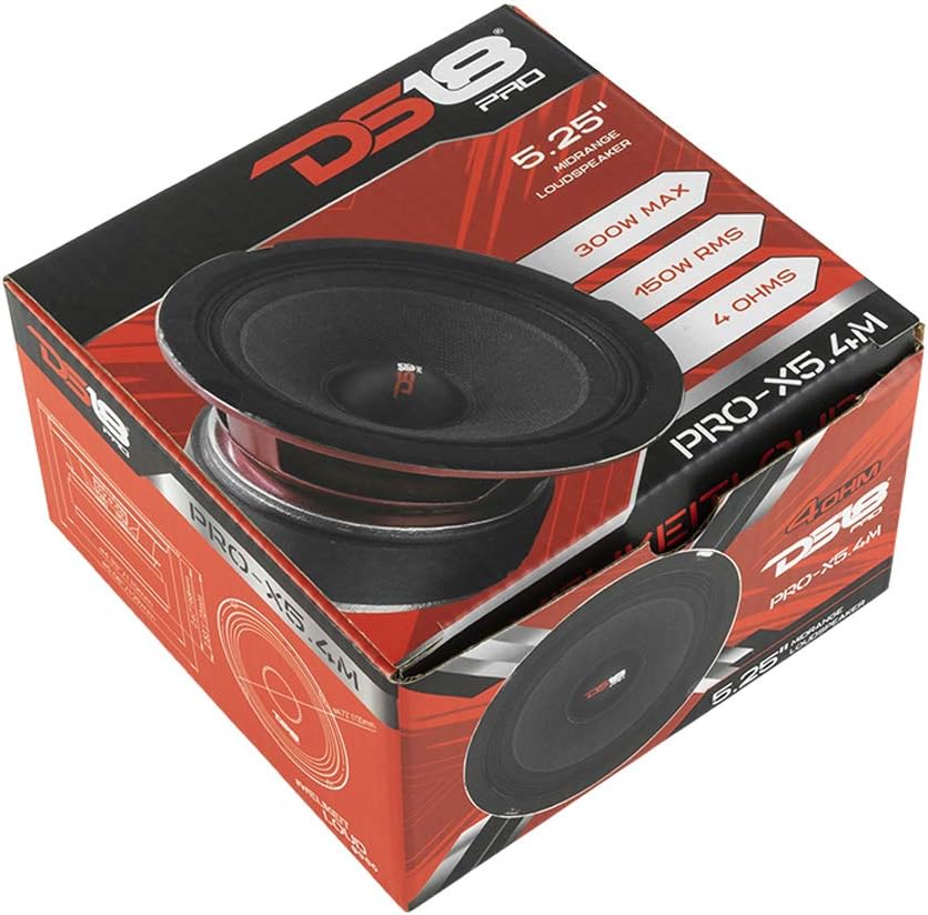 DS18 PRO-X5.4M Loudspeaker – 5.25", Midrange, Red Aluminum Bullet, 300W Max, 150W RMS, 4 Ohms - Premium Quality Audio Door Speakers for Car or Truck Stereo Sound System (1 Speaker)