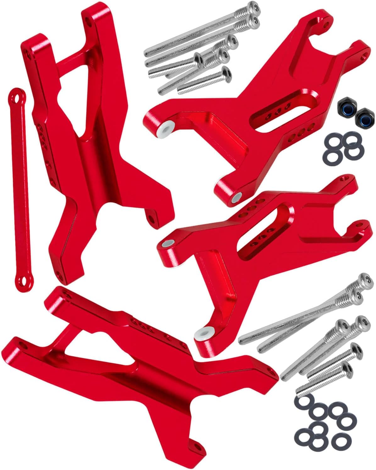 RC Aluminum Suspension A-Arms Upgrades Part for 1/10 Slash 2WD,Alloy Front Rear A Arms Swing Arms Hop Ups w/Tie Bar,Replace 2555,3631,2532,Red