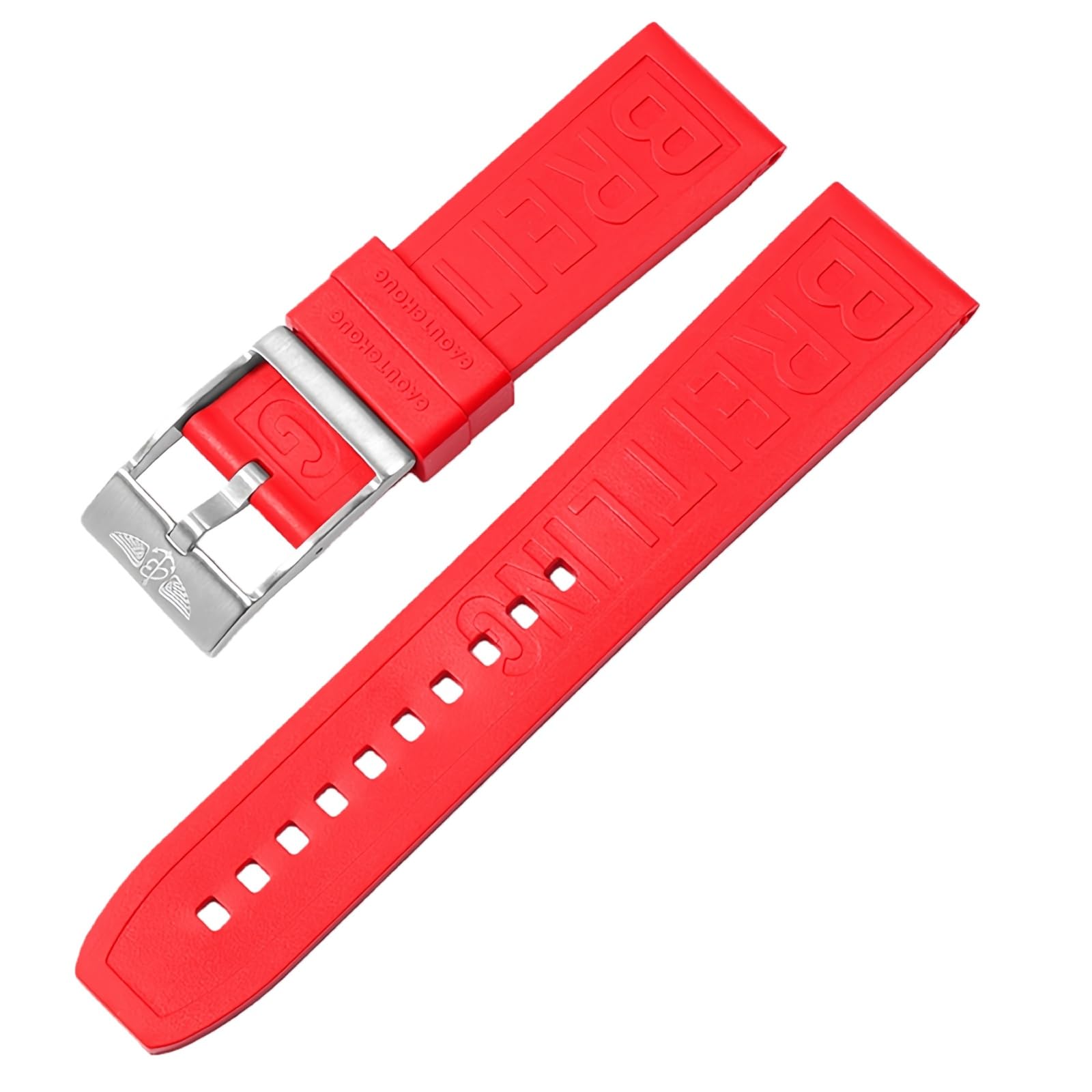 ROUHO Sweatproof Silicone Wristband Replacement Watchband Durable Rubber Watch Strap for Breitling Superocean Avenger-Red + Silver Buckle 22mm