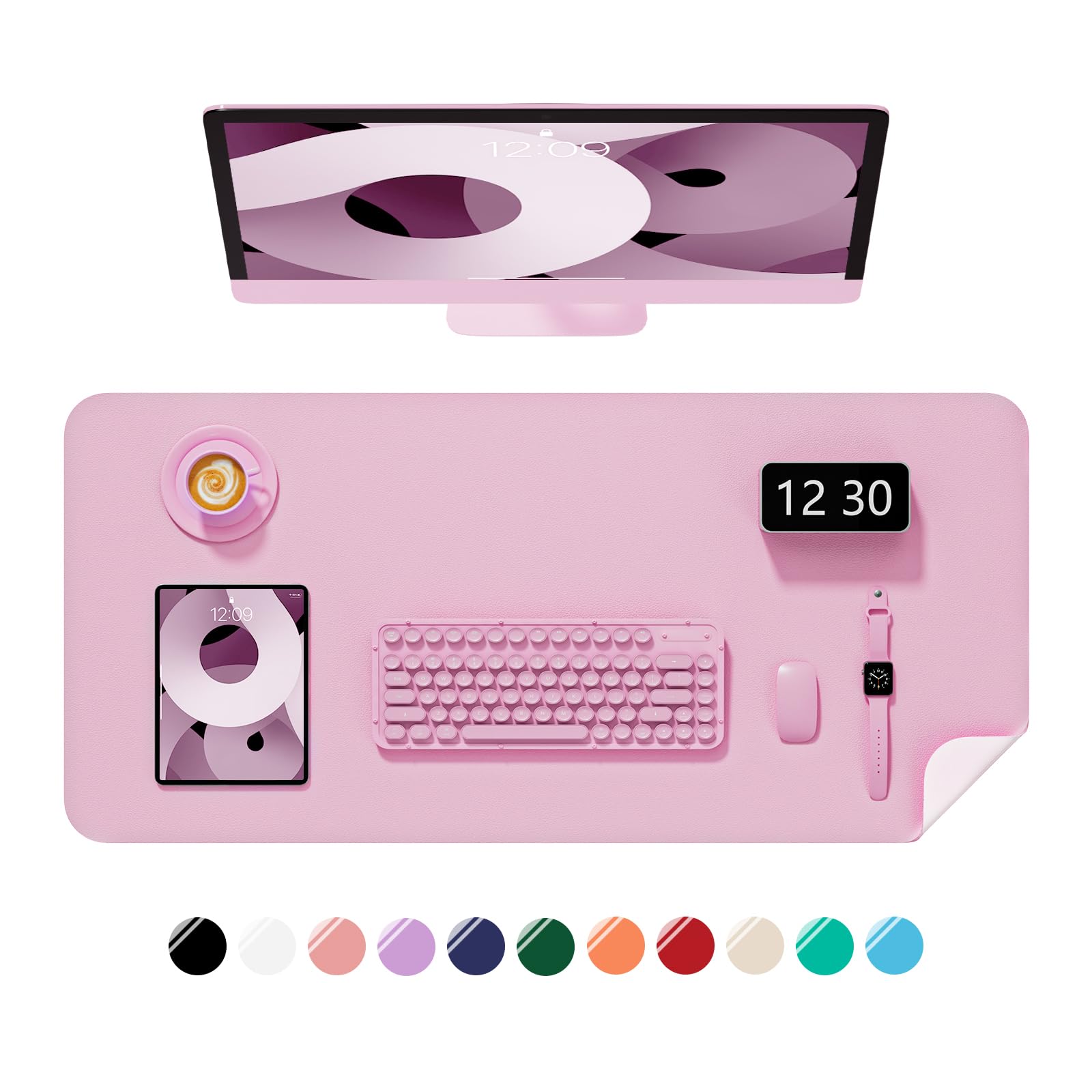 Niniubye Desk Pad, 30" x 14" PU Leather Non-Slip Desk Mat Large Mouse Pad for Desktop, Waterproof Laptop Computer Writing Mat for Office, Home, Work, Gaming, Pink