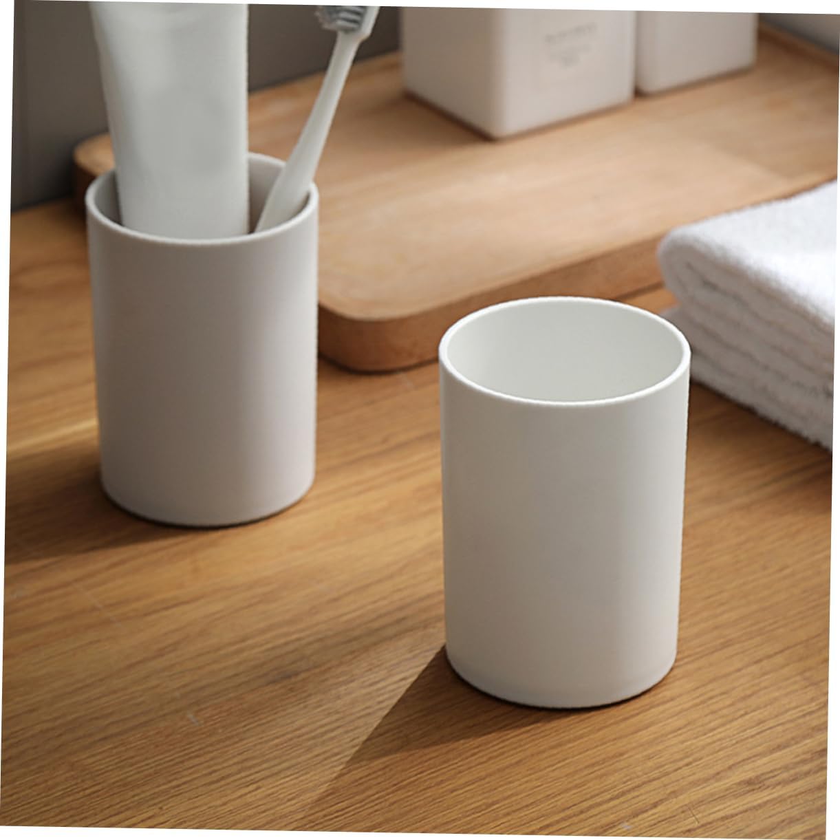 2pcs Solid Pp White Bathroom Cup Reusable Toothbrush Tumbler for Daily Use