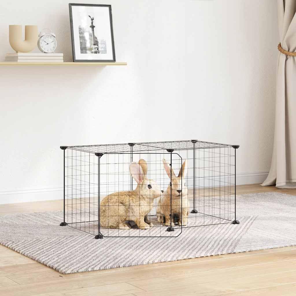 Jaula para mascotas con puerta negra de 35 x 35 cm, 8 piezas, de acero, para roedores, conejos, cobayas, hámster, ampliable para vivienda, balcón, jardín