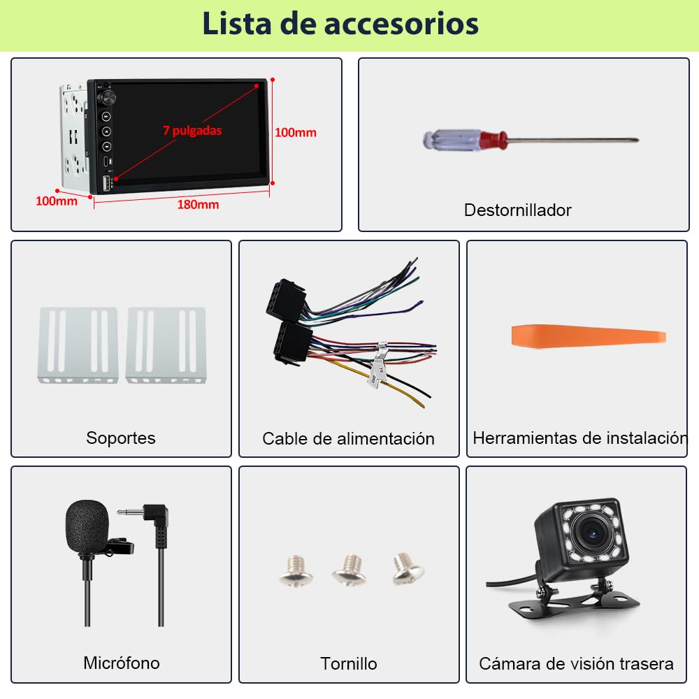 7" Radio de Coche 2 DIN Universal con Carplay y Android Auto Inalámbrico
