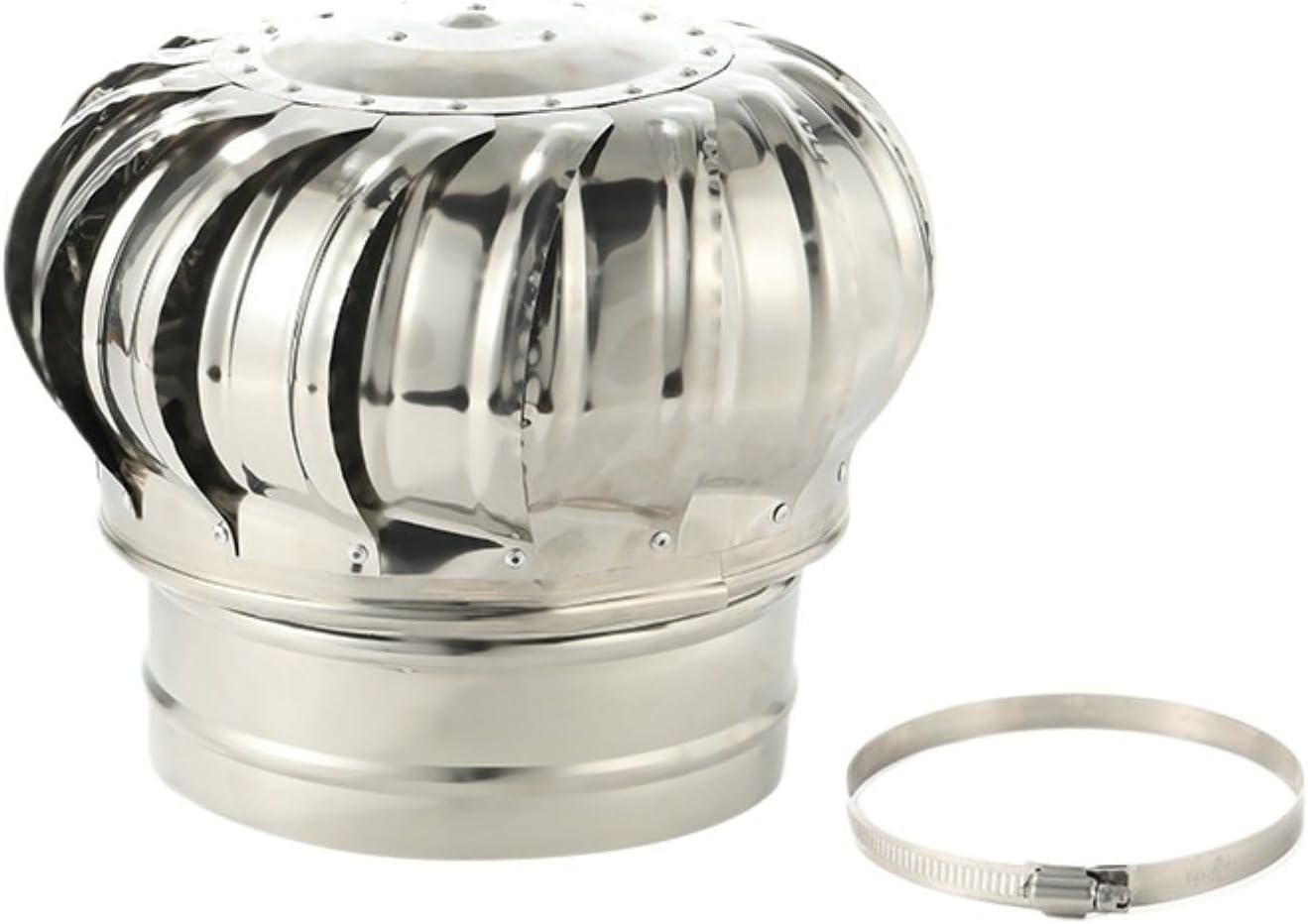 304 Stainless Steel Roof Vent, Wind Rotating Turbine Cap, Rainproof Flue Cover with Efficient Airflow, Easy Install Chimney Exhaust Cap with Clamp (Silvery 110 Type)
