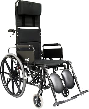 Karman Healthcare KM5000F20 Aluminum Lightweight Reclining Wheelchair, Black, 24" Rear Wheels and 20" Seat Width