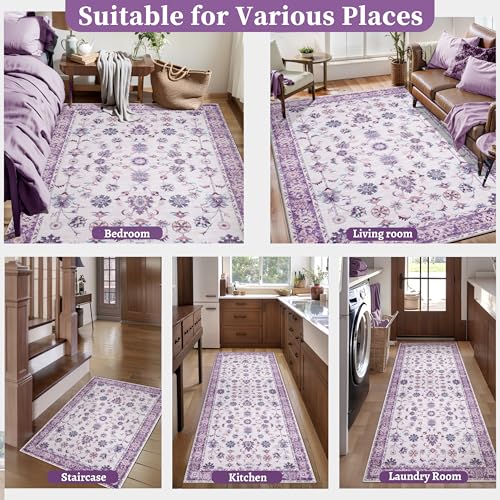 Tangsoo 2x3 Washable Entryway Rug Non Slip,Vintage Small Purple Floral Rug by Tangsoo - Used condition - Image 8