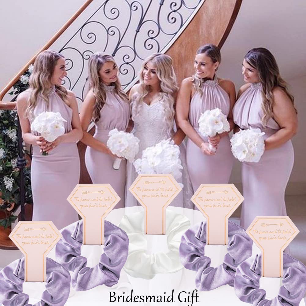 1+7 Pack Bachelorette Party Favor Retro Heart Sunglasses and Bridesmaid Scrunchies Set (Purple) - Image 5