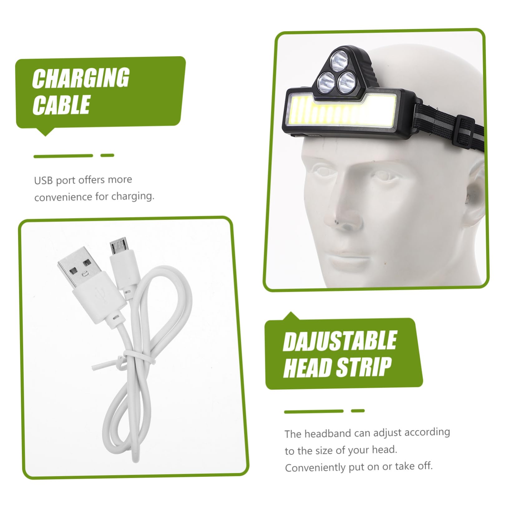 Hemobllo Lampada Frontale Con Fascia Regolabile Lampada Frontale Usb Per Esterni Per Corsa Notturna E Ciclismo