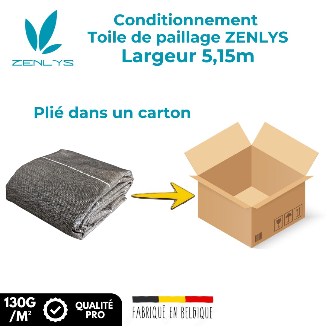 Pack Agrafes et Toile de paillage Grande Largeur 5,15m - Anti Mauvaises Herbes Longueur 10m - Lot Bache Marron 130 grammes par m2 - Geotextile - Large 5M ZENLYS